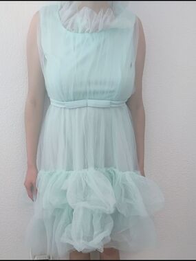 Mint Sleeveless Tulle Mini Dress with Bow Waist